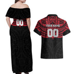 Personalized Essendon Bombers Couples Matching Off Shoulder Maxi Dress and Hawaiian Shirt Polynesian Tribal Pattern Heritage Football