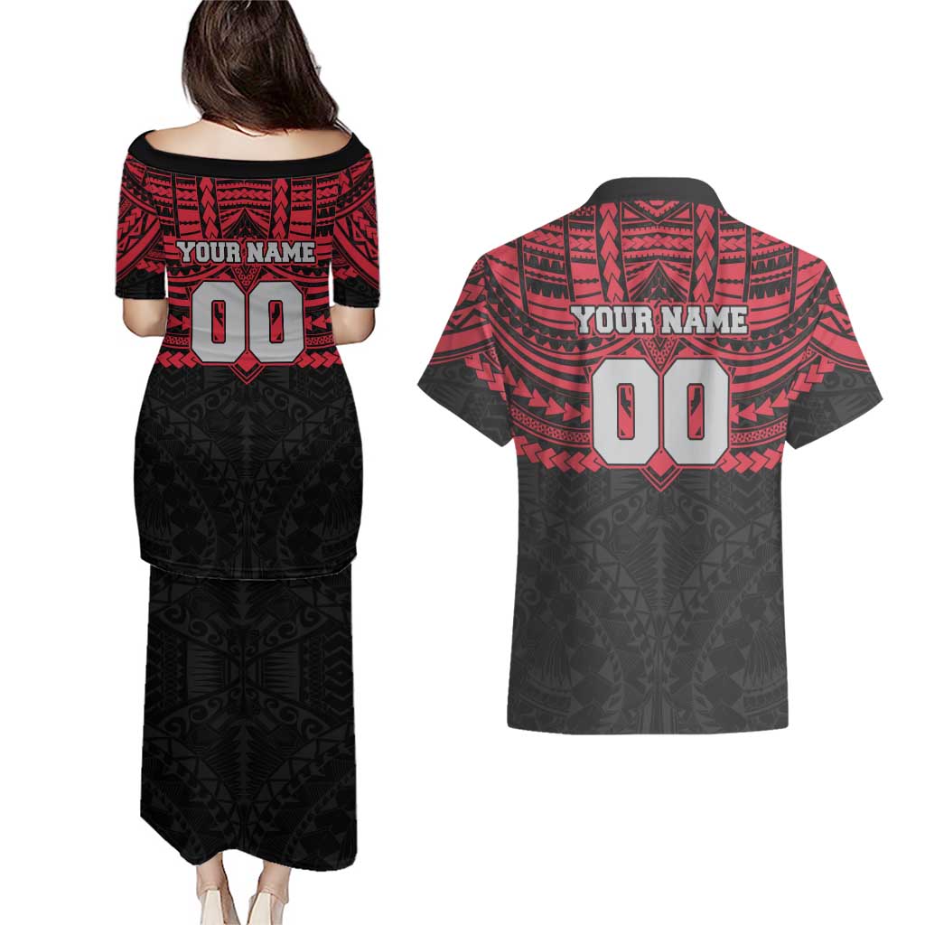 Personalized Essendon Bombers Couples Matching Puletasi and Hawaiian Shirt Polynesian Tribal Pattern Heritage Football
