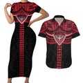 Personalized Essendon Bombers Couples Matching Short Sleeve Bodycon Dress and Hawaiian Shirt Polynesian Tribal Pattern Heritage Football
