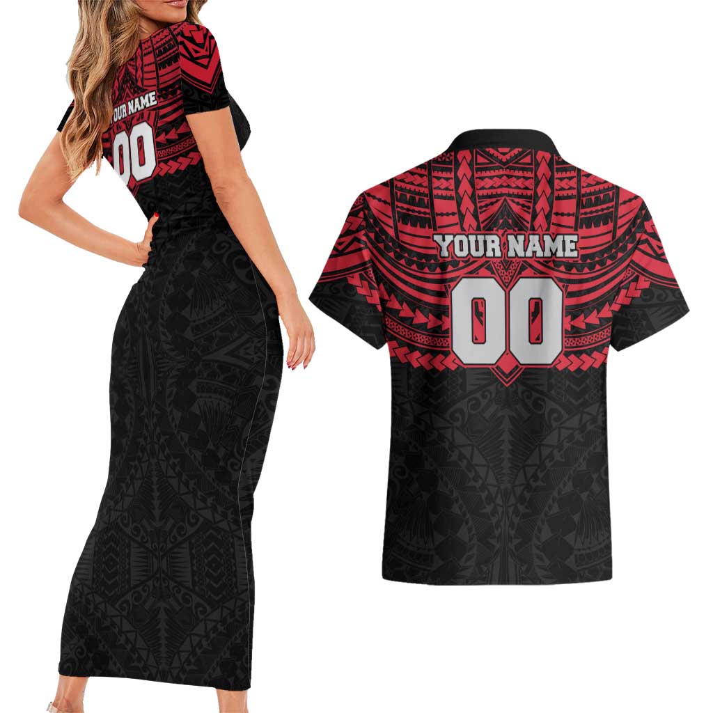 Personalized Essendon Bombers Couples Matching Short Sleeve Bodycon Dress and Hawaiian Shirt Polynesian Tribal Pattern Heritage Football
