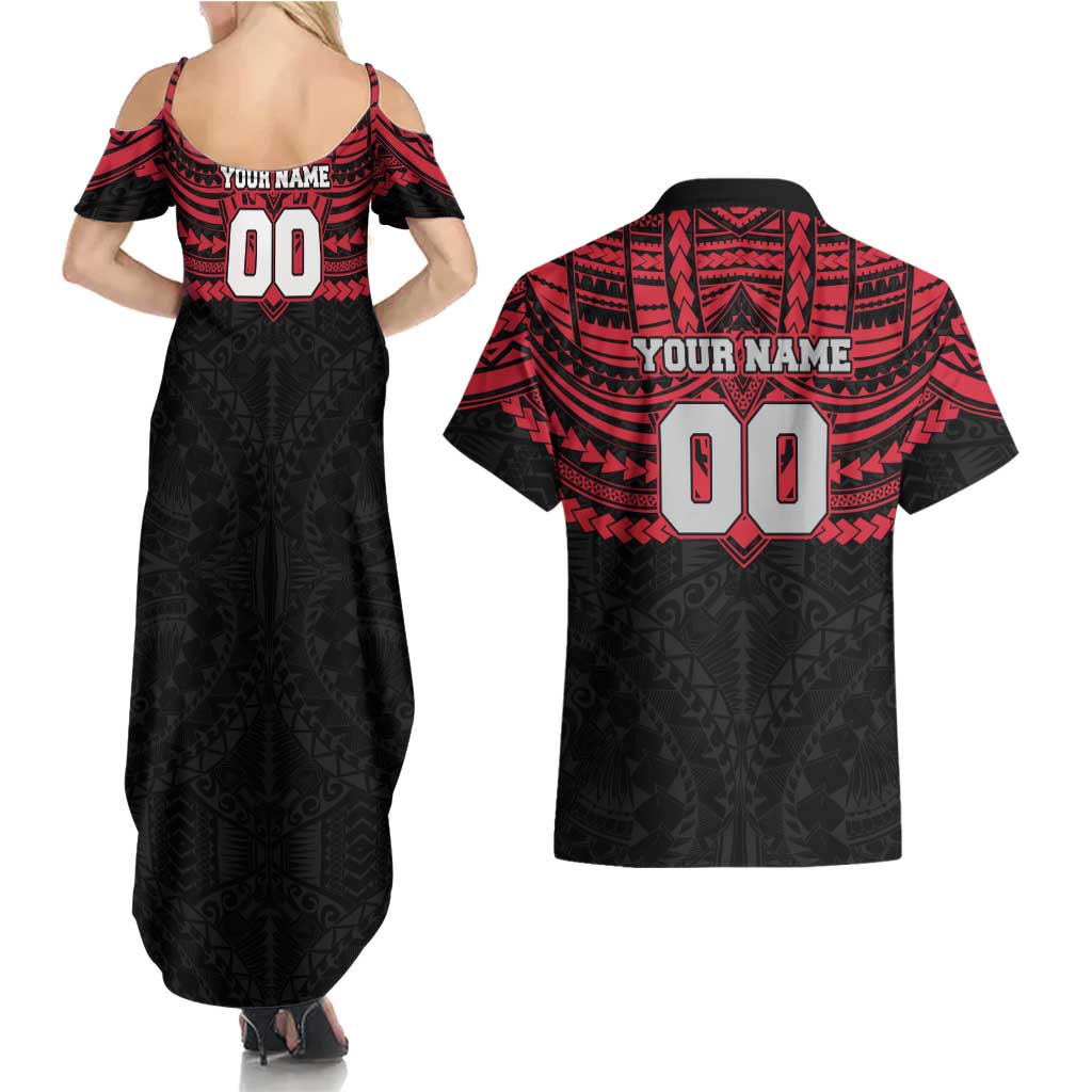 Personalized Essendon Bombers Couples Matching Summer Maxi Dress and Hawaiian Shirt Polynesian Tribal Pattern Heritage Football
