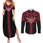 Personalized Essendon Bombers Couples Matching Summer Maxi Dress and Long Sleeve Button Shirt Polynesian Tribal Pattern Heritage Football