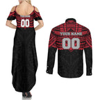 Personalized Essendon Bombers Couples Matching Summer Maxi Dress and Long Sleeve Button Shirt Polynesian Tribal Pattern Heritage Football