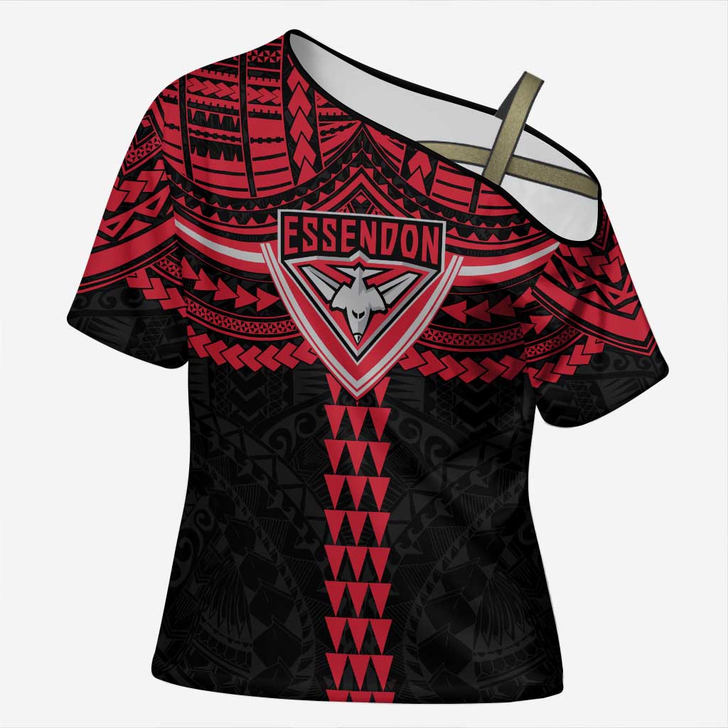 Personalized Essendon Bombers Cross Shoulder Shirt Polynesian Tribal Pattern Heritage Football