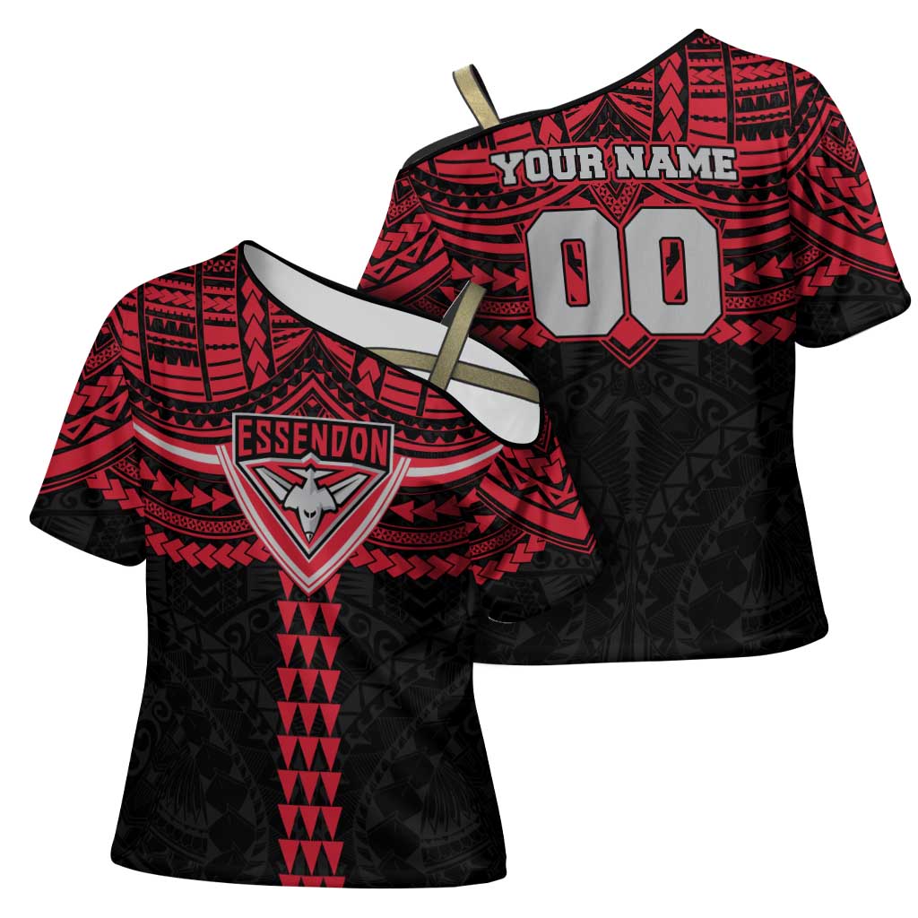 Personalized Essendon Bombers Cross Shoulder Shirt Polynesian Tribal Pattern Heritage Football