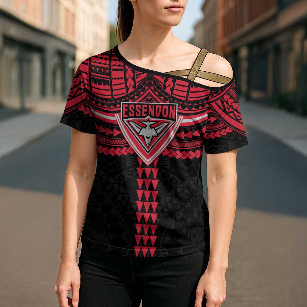 Personalized Essendon Bombers Cross Shoulder Shirt Polynesian Tribal Pattern Heritage Football