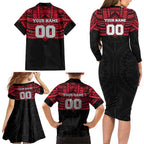 Personalized Essendon Bombers Family Matching Long Sleeve Bodycon Dress and Hawaiian Shirt Polynesian Tribal Pattern Heritage Football