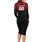 Personalized Essendon Bombers Family Matching Long Sleeve Bodycon Dress and Hawaiian Shirt Polynesian Tribal Pattern Heritage Football