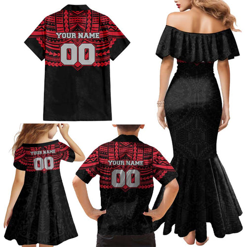 Personalized Essendon Bombers Family Matching Mermaid Dress and Hawaiian Shirt Polynesian Tribal Pattern Heritage Football
