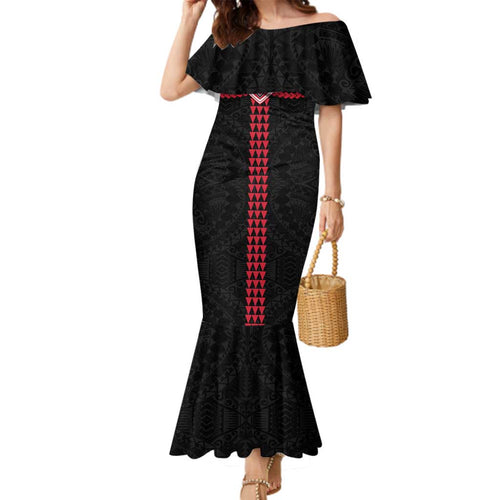 Personalized Essendon Bombers Family Matching Mermaid Dress and Hawaiian Shirt Polynesian Tribal Pattern Heritage Football