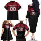 Personalized Essendon Bombers Family Matching Off The Shoulder Long Sleeve Dress and Hawaiian Shirt Polynesian Tribal Pattern Heritage Football