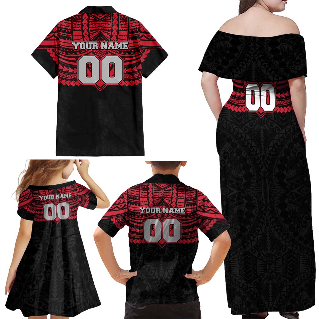 Personalized Essendon Bombers Family Matching Off Shoulder Maxi Dress and Hawaiian Shirt Polynesian Tribal Pattern Heritage Football