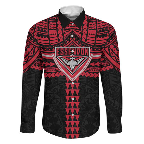 Personalized Essendon Bombers Family Matching Off Shoulder Maxi Dress and Hawaiian Shirt Polynesian Tribal Pattern Heritage Football