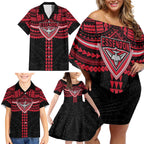 Personalized Essendon Bombers Family Matching Off Shoulder Short Dress and Hawaiian Shirt Polynesian Tribal Pattern Heritage Football