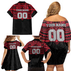 Personalized Essendon Bombers Family Matching Off Shoulder Short Dress and Hawaiian Shirt Polynesian Tribal Pattern Heritage Football