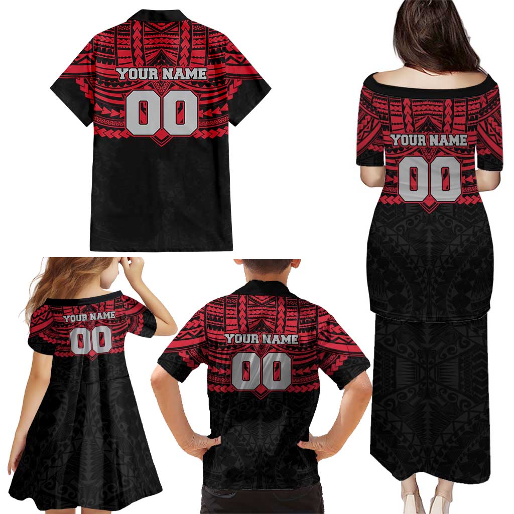 Personalized Essendon Bombers Family Matching Puletasi and Hawaiian Shirt Polynesian Tribal Pattern Heritage Football