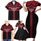 Personalized Essendon Bombers Family Matching Short Sleeve Bodycon Dress and Hawaiian Shirt Polynesian Tribal Pattern Heritage Football