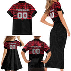 Personalized Essendon Bombers Family Matching Short Sleeve Bodycon Dress and Hawaiian Shirt Polynesian Tribal Pattern Heritage Football