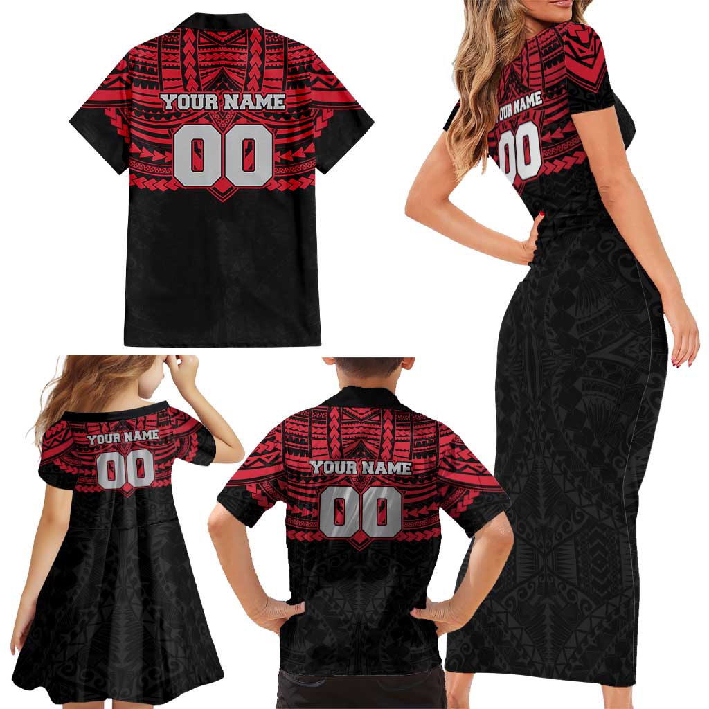 Personalized Essendon Bombers Family Matching Short Sleeve Bodycon Dress and Hawaiian Shirt Polynesian Tribal Pattern Heritage Football