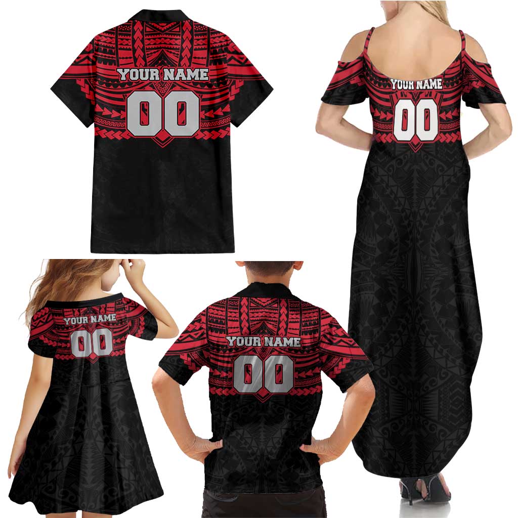 Personalized Essendon Bombers Family Matching Summer Maxi Dress and Hawaiian Shirt Polynesian Tribal Pattern Heritage Football
