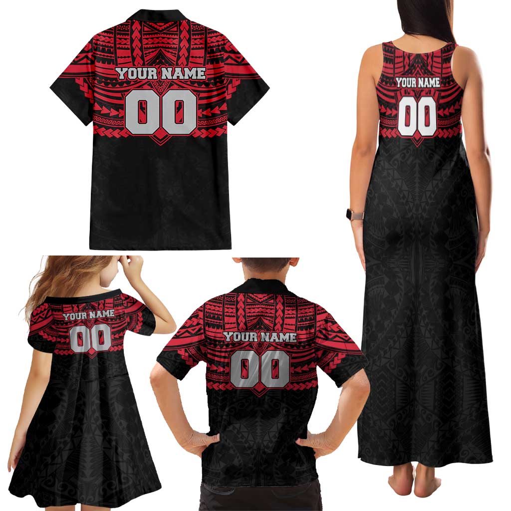 Personalized Essendon Bombers Family Matching Tank Maxi Dress and Hawaiian Shirt Polynesian Tribal Pattern Heritage Football