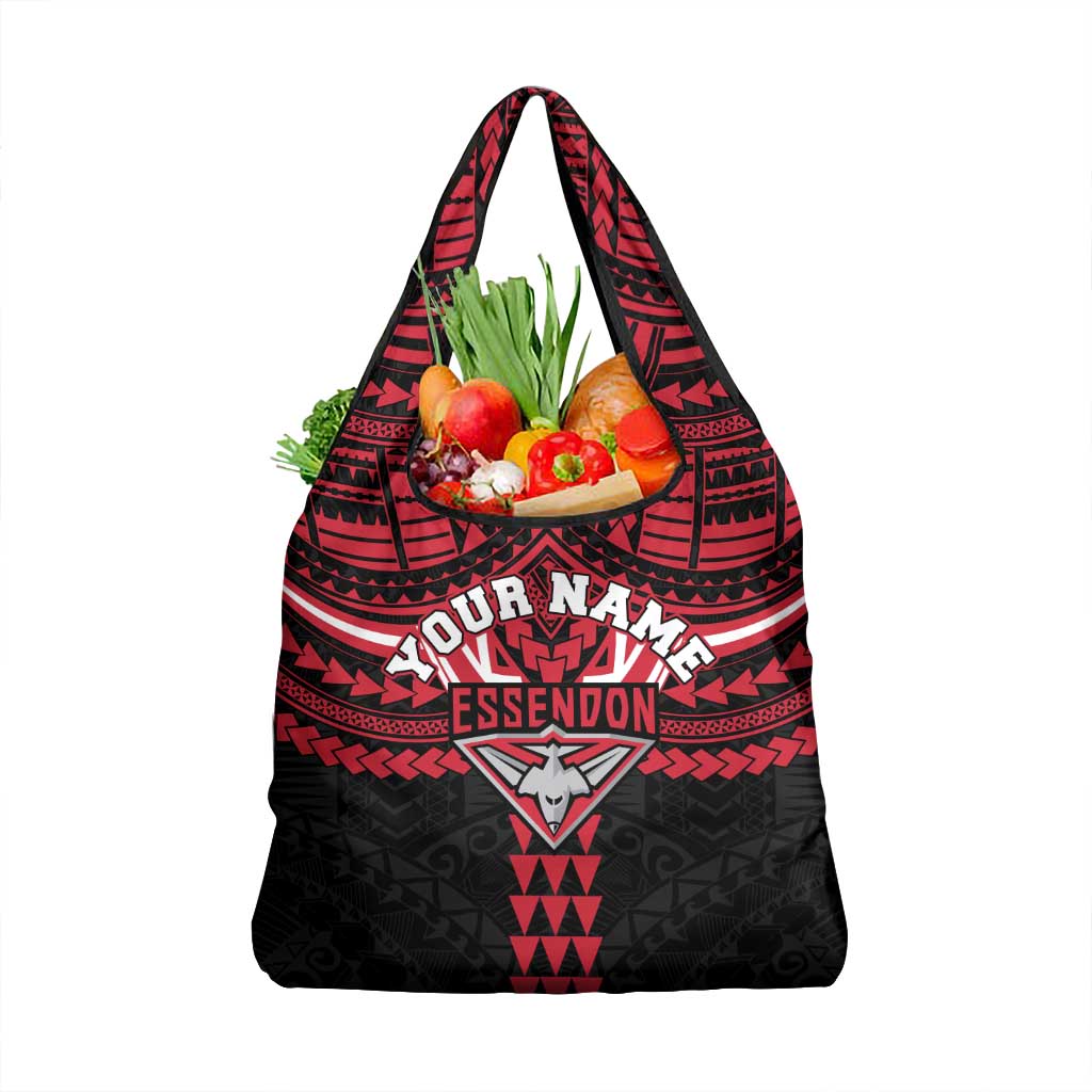 Personalized Essendon Bombers Grocery Bag Polynesian Tribal Pattern Heritage Football