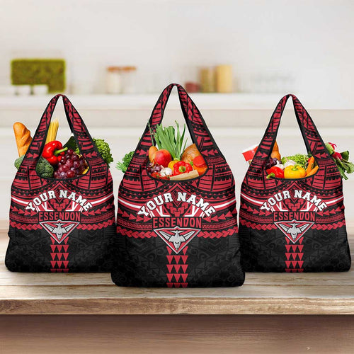Personalized Essendon Bombers Grocery Bag Polynesian Tribal Pattern Heritage Football