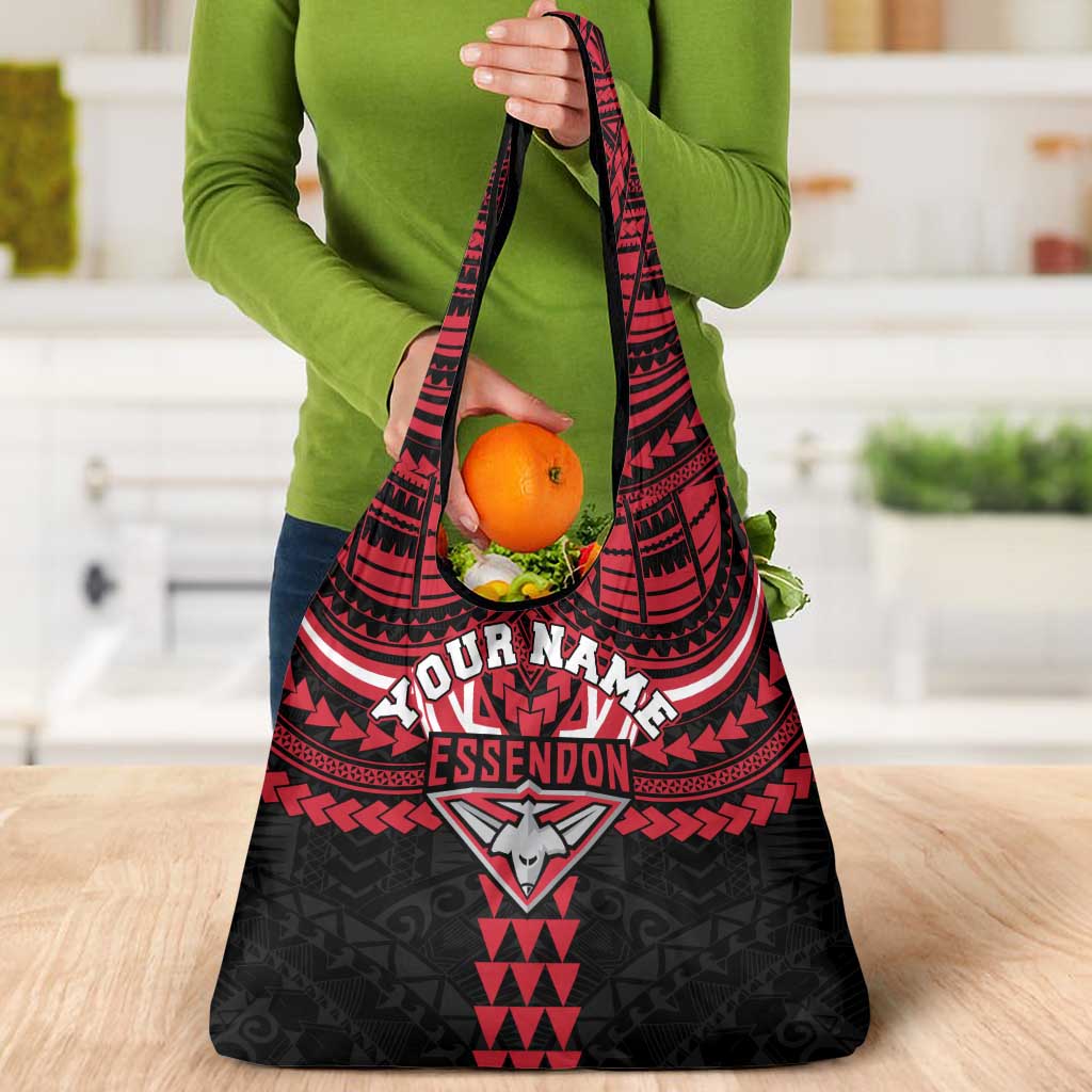 Personalized Essendon Bombers Grocery Bag Polynesian Tribal Pattern Heritage Football
