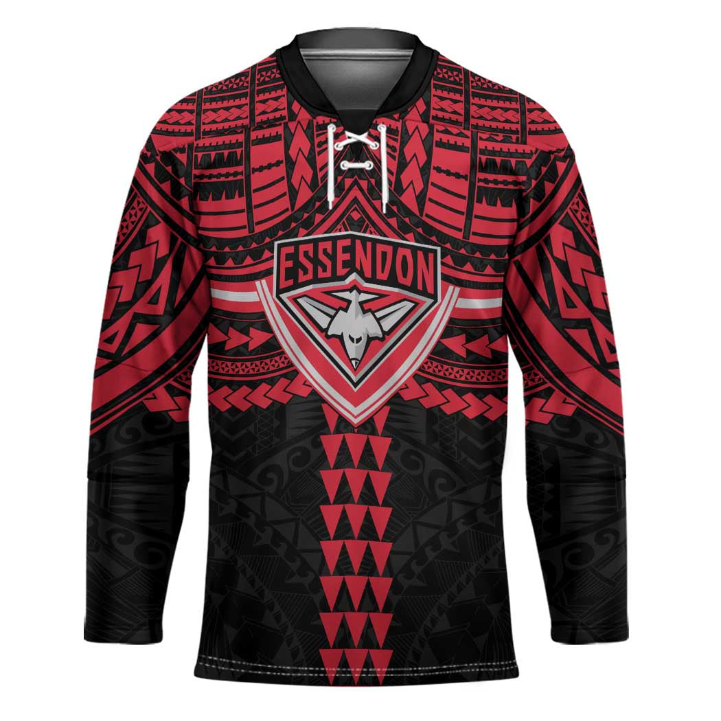 Personalized Essendon Bombers Hockey Jersey Polynesian Tribal Pattern Heritage Football