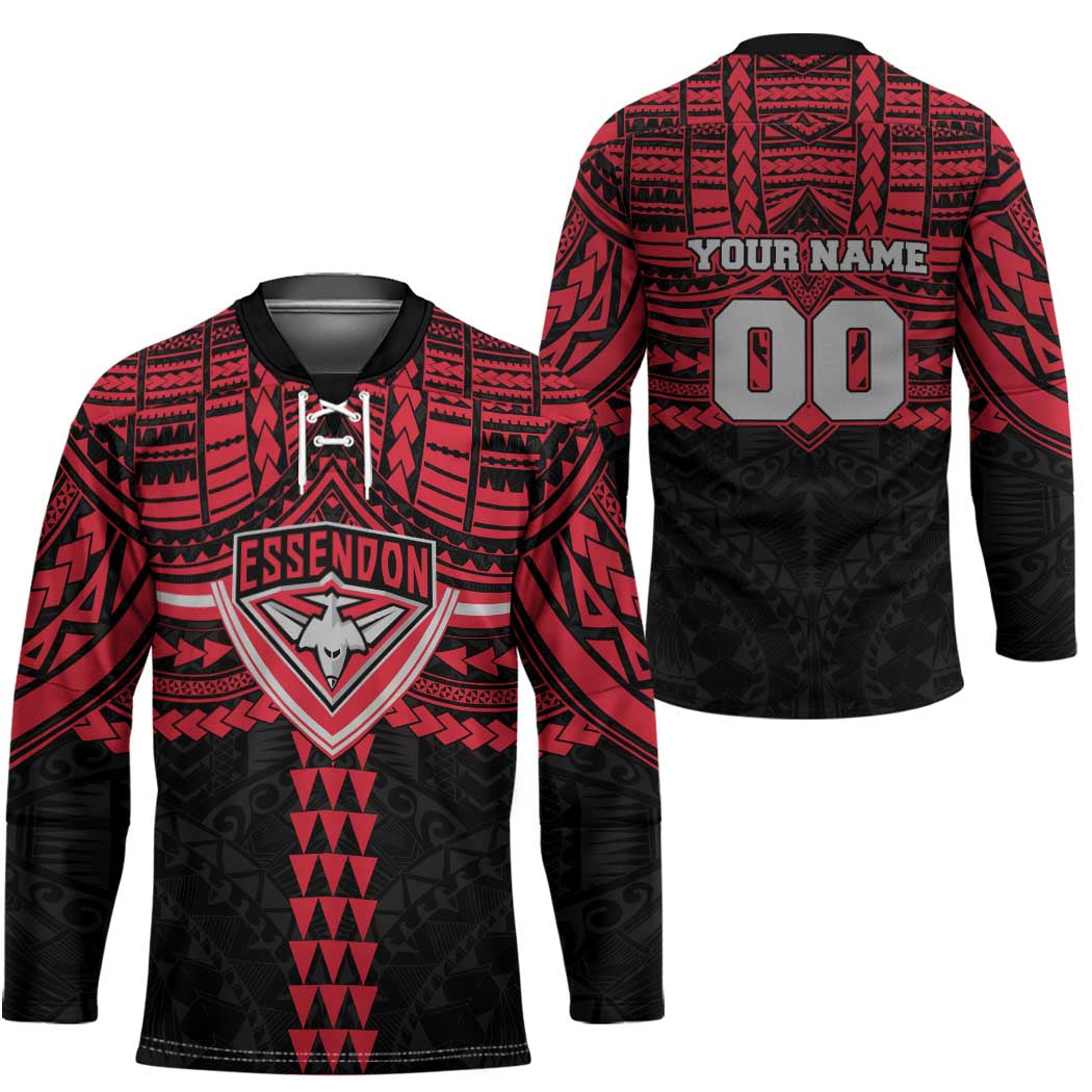 Personalized Essendon Bombers Hockey Jersey Polynesian Tribal Pattern Heritage Football