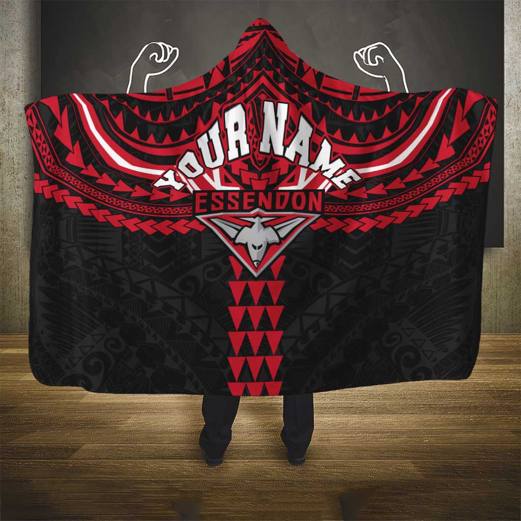 Personalized Essendon Bombers Hooded Blanket Polynesian Tribal Pattern Heritage Football