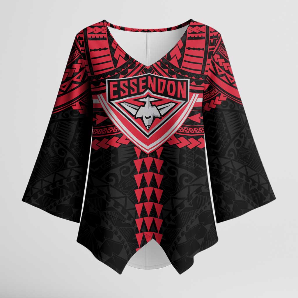 Personalized Essendon Bombers Kimono Sleeve Blouse Polynesian Tribal Pattern Heritage Football