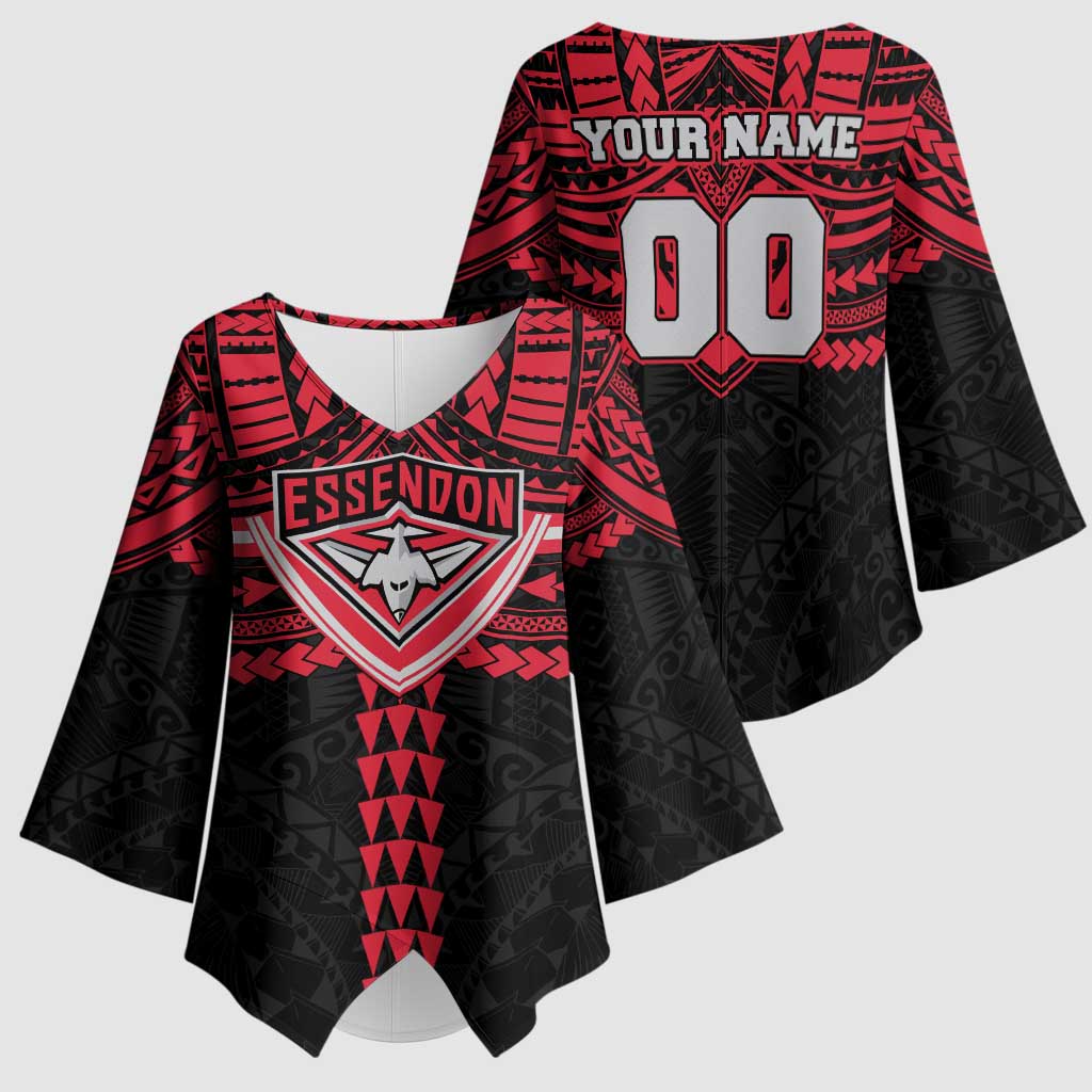 Personalized Essendon Bombers Kimono Sleeve Blouse Polynesian Tribal Pattern Heritage Football