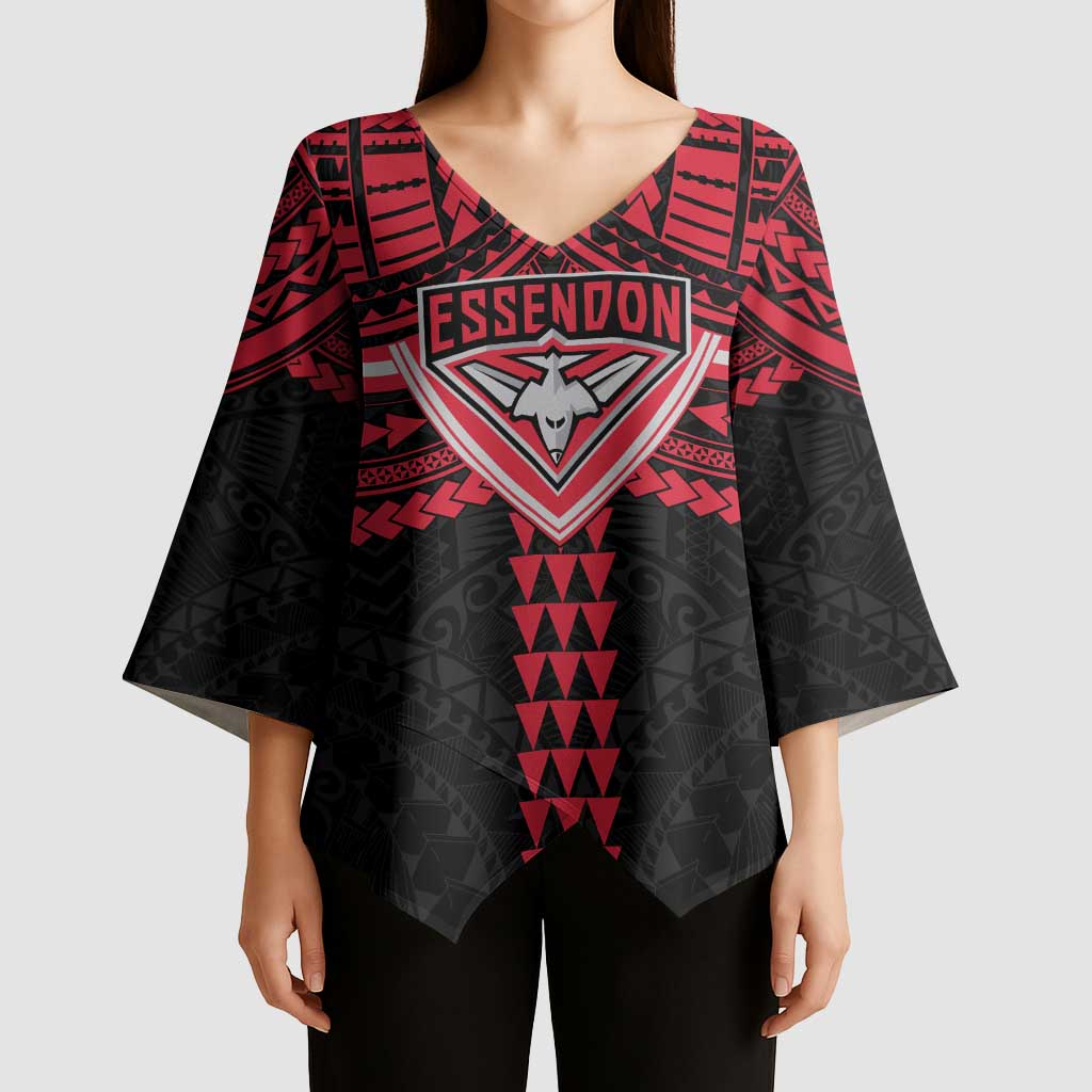 Personalized Essendon Bombers Kimono Sleeve Blouse Polynesian Tribal Pattern Heritage Football