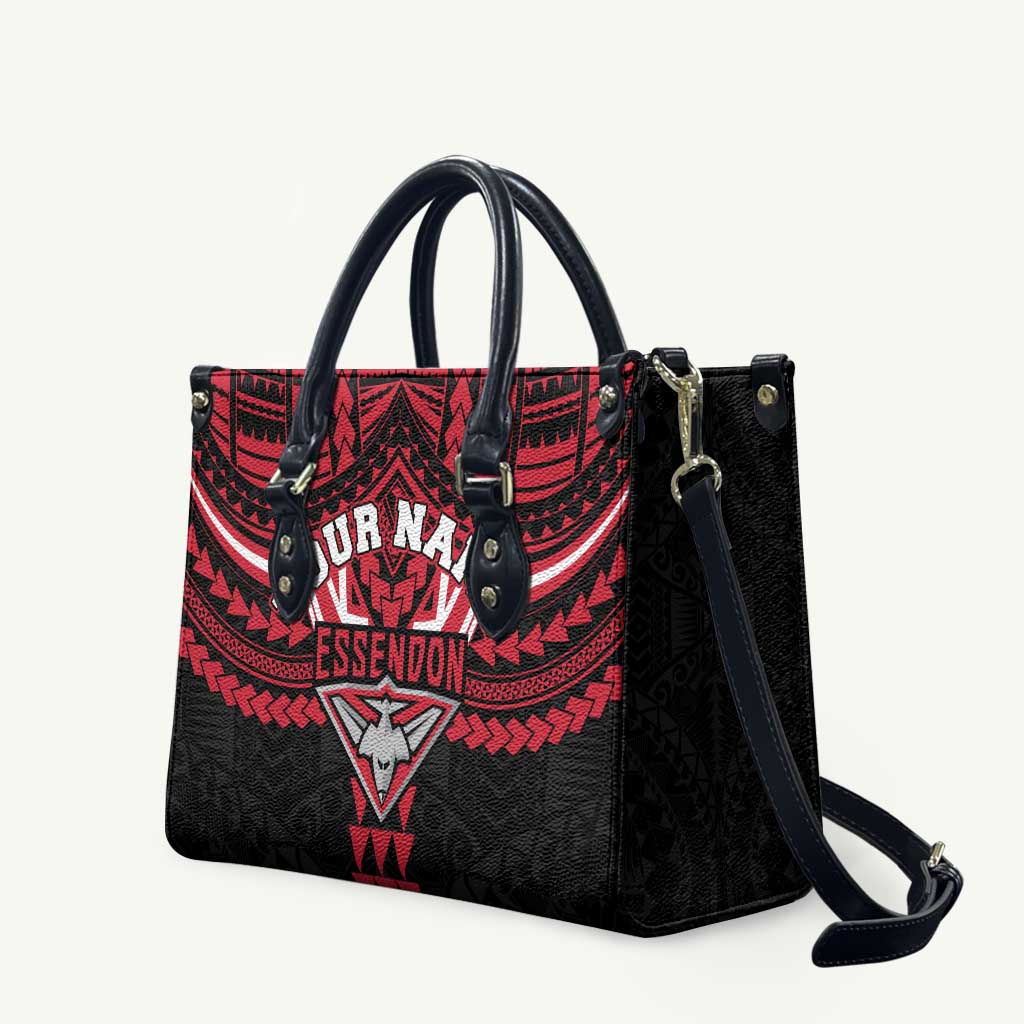 Personalized Essendon Bombers Leather Bag Polynesian Tribal Pattern Heritage Football