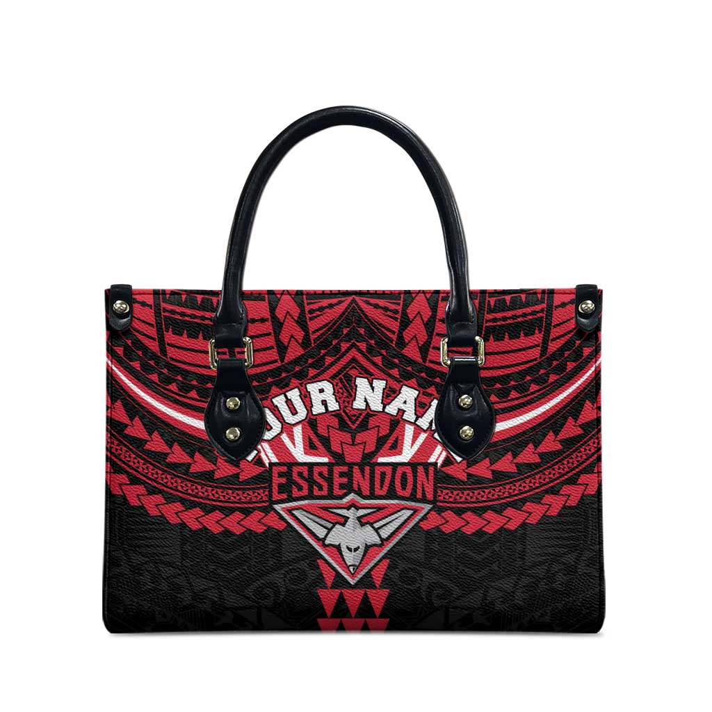 Personalized Essendon Bombers Leather Bag Polynesian Tribal Pattern Heritage Football