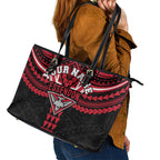 Personalized Essendon Bombers Leather Tote Bag Polynesian Tribal Pattern Heritage Football