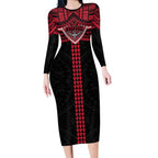 Personalized Essendon Bombers Long Sleeve Bodycon Dress Polynesian Tribal Pattern Heritage Football