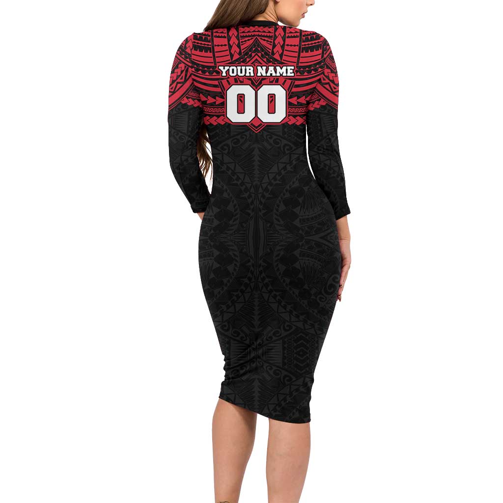 Personalized Essendon Bombers Long Sleeve Bodycon Dress Polynesian Tribal Pattern Heritage Football