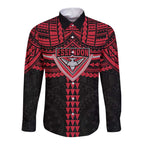 Personalized Essendon Bombers Long Sleeve Button Shirt Polynesian Tribal Pattern Heritage Football