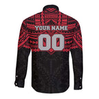 Personalized Essendon Bombers Long Sleeve Button Shirt Polynesian Tribal Pattern Heritage Football