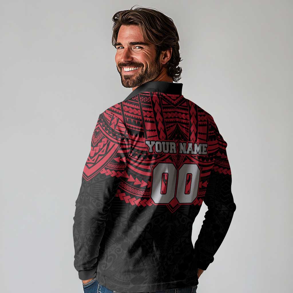 Personalized Essendon Bombers Long Sleeve Polo Shirt Polynesian Tribal Pattern Heritage Football