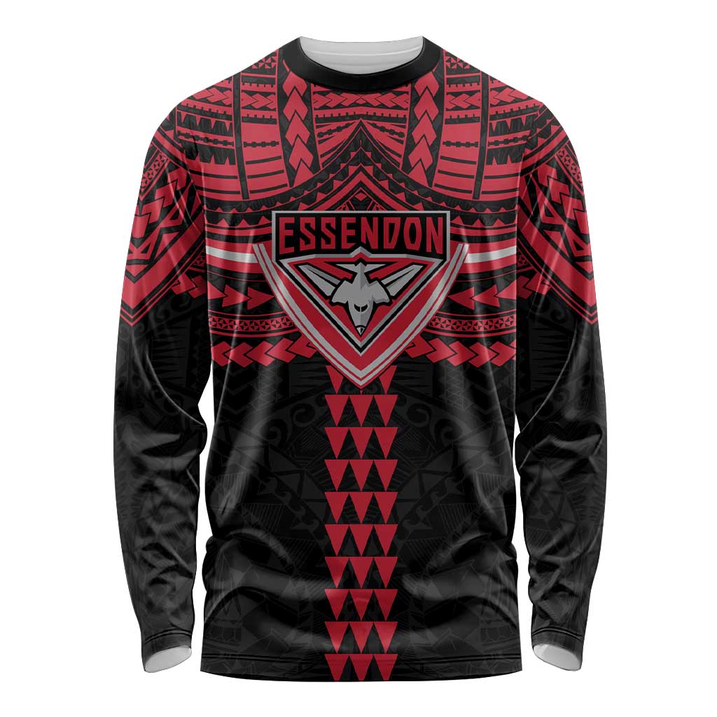 Personalized Essendon Bombers Long Sleeve Shirt Polynesian Tribal Pattern Heritage Football