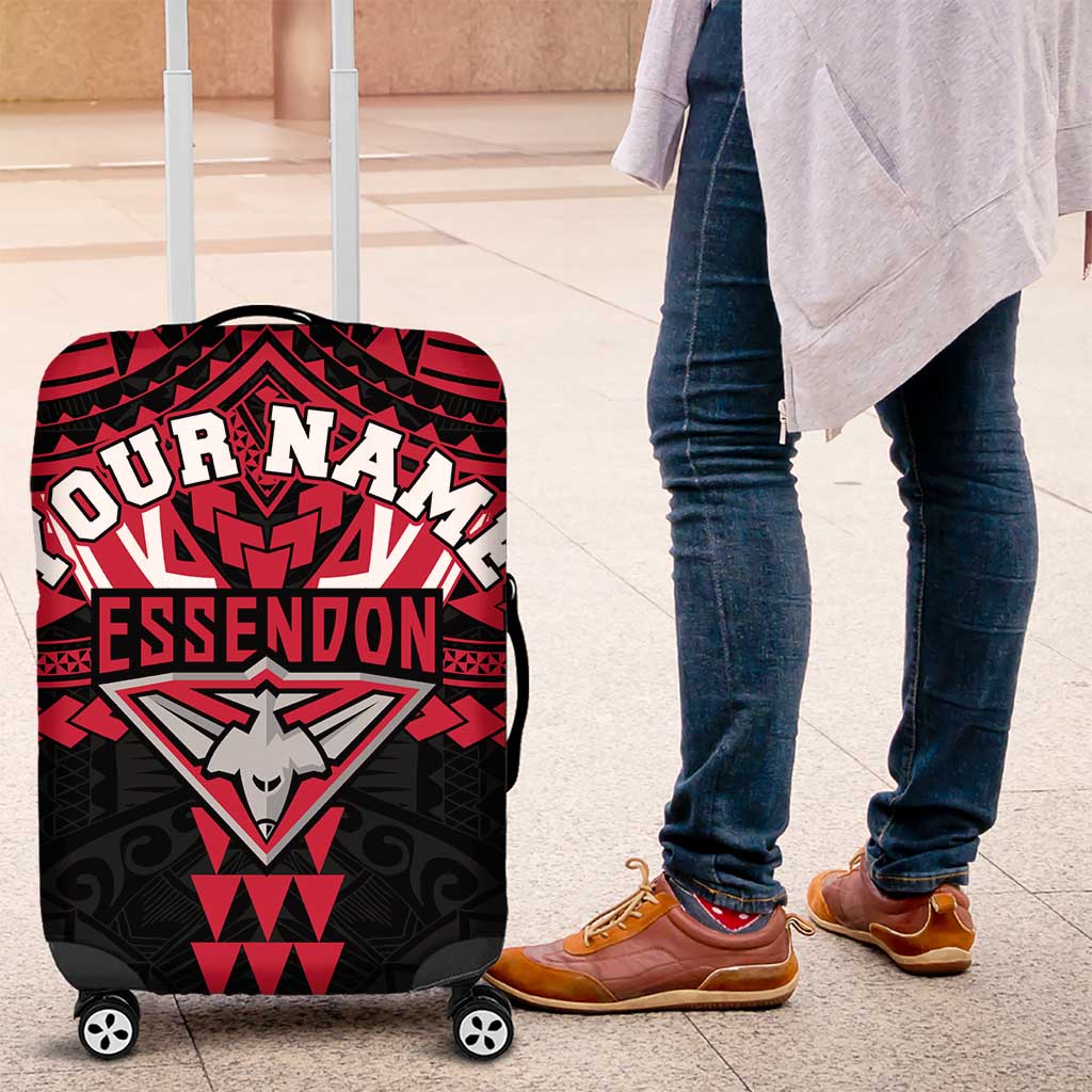 Personalized Essendon Bombers Luggage Cover Polynesian Tribal Pattern Heritage Football