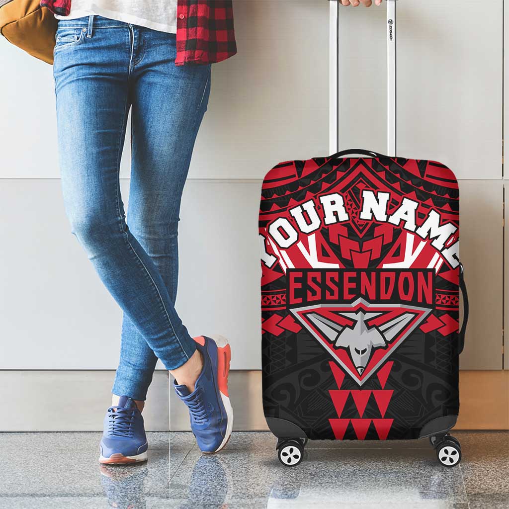 Personalized Essendon Bombers Luggage Cover Polynesian Tribal Pattern Heritage Football