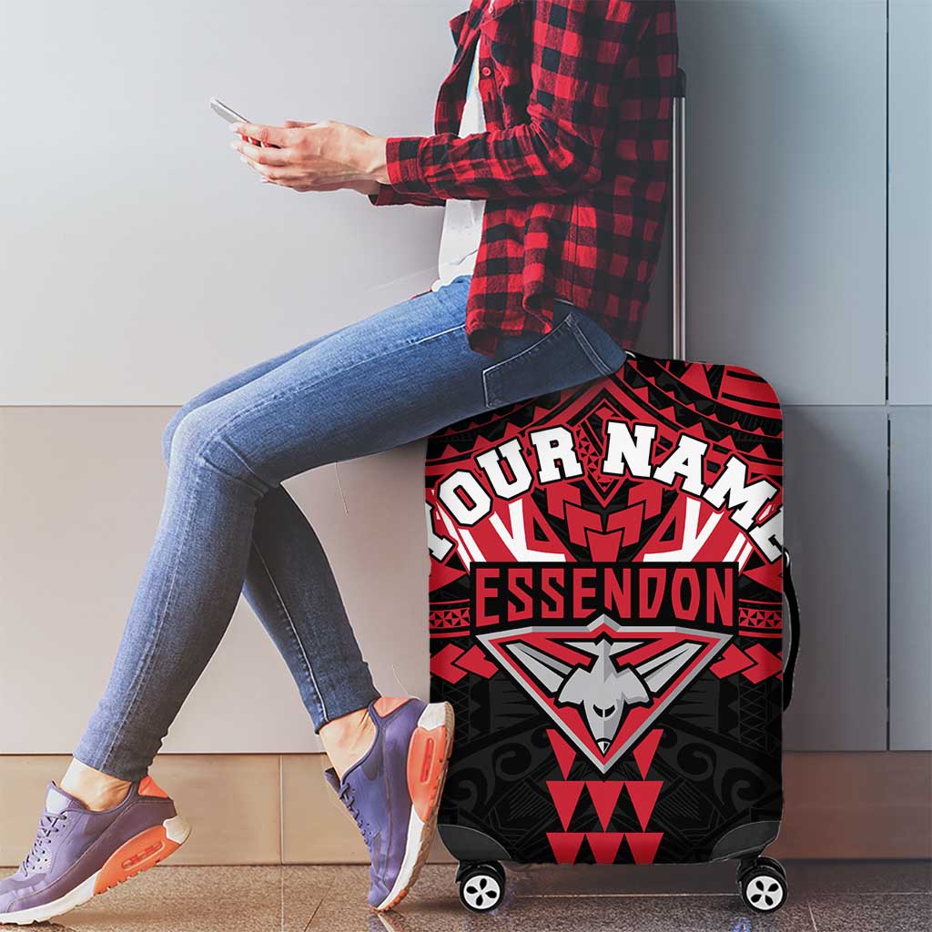 Personalized Essendon Bombers Luggage Cover Polynesian Tribal Pattern Heritage Football
