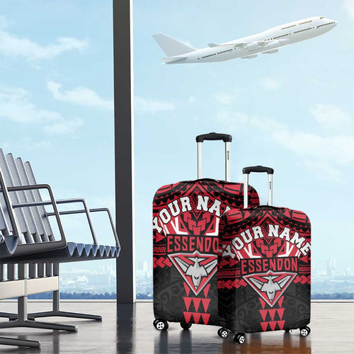 Personalized Essendon Bombers Luggage Cover Polynesian Tribal Pattern Heritage Football