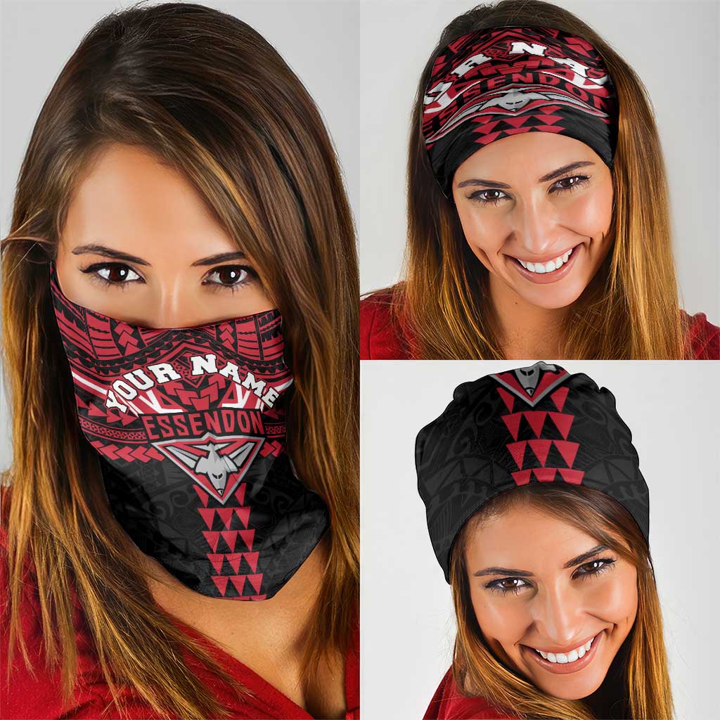 Personalized Essendon Bombers Neck Gaiter Polynesian Tribal Pattern Heritage Football