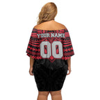 Personalized Essendon Bombers Off Shoulder Short Dress Polynesian Tribal Pattern Heritage Football