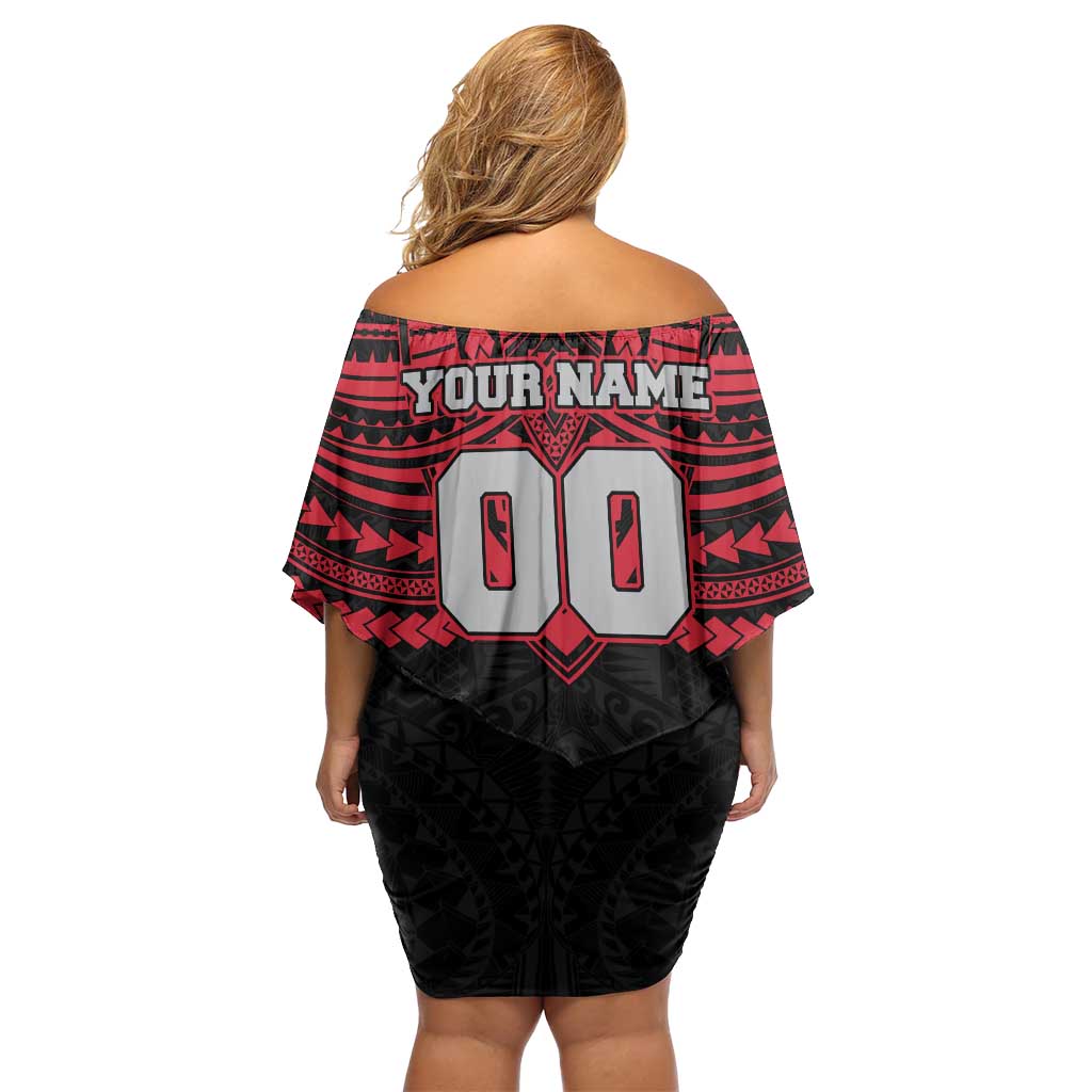 Personalized Essendon Bombers Off Shoulder Short Dress Polynesian Tribal Pattern Heritage Football